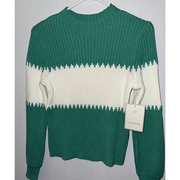 Calligraphie Sweater NWT Size Small NEW Green And White Stripe ADORABLE - Picture 1 of 6